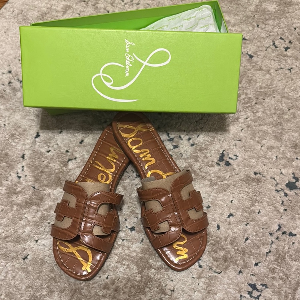 Sam Edelman Bay Dark Mocha Croco Print Slide Sandals